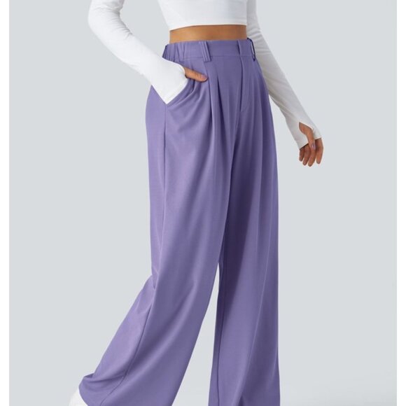 Halara High Waisted Wide Leg Waffle Casual Pants Sz XS Tall Womens Purple Plicat - Picture 1 of 12